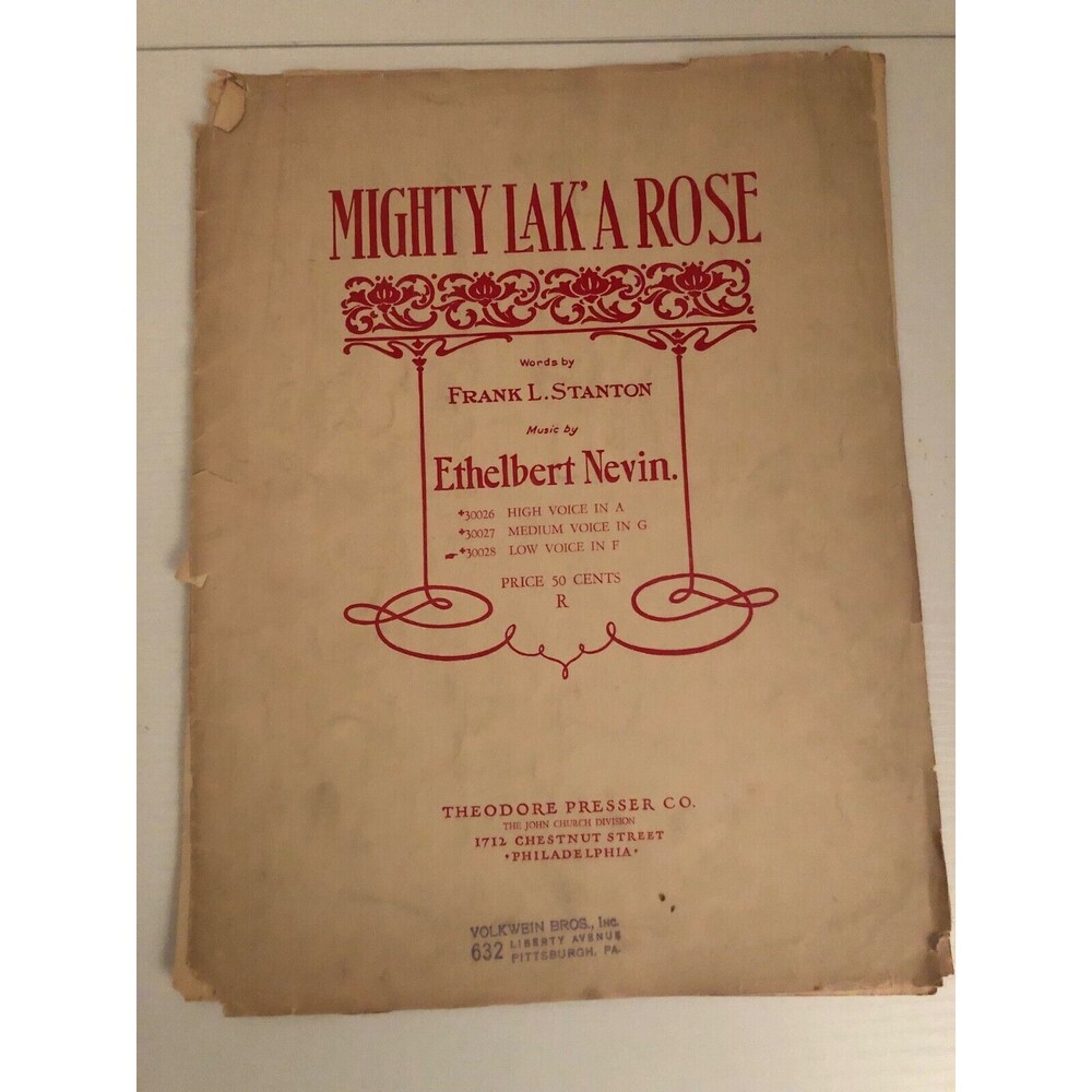 Vintage Sheet Music 1930 Mighty Lak' A Roseβ High Voice in A-Stanton-Nevin